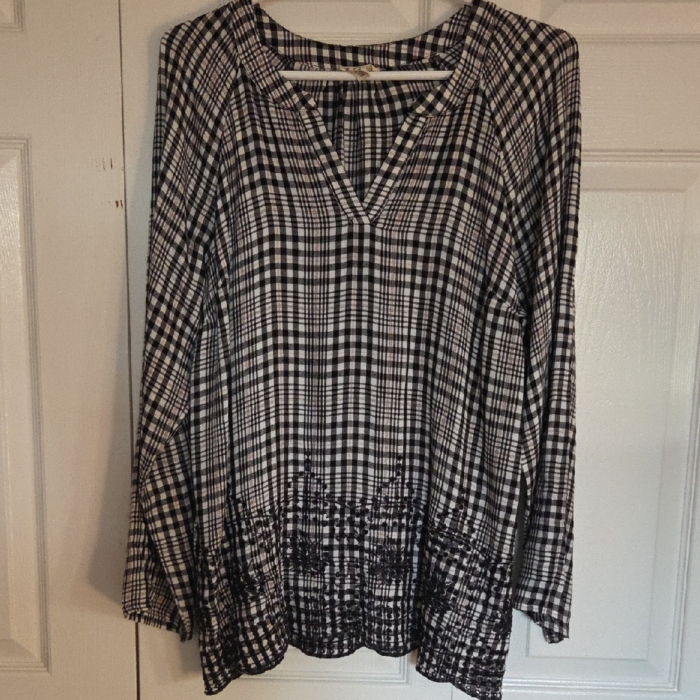 Tribal Black and White Checkered Blouse
